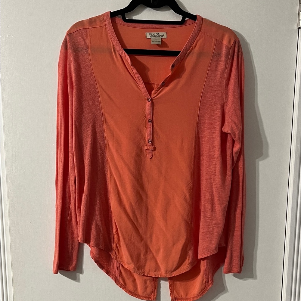Lucky Brand Coral Peach Pink Comfy Blouse Shirt M
